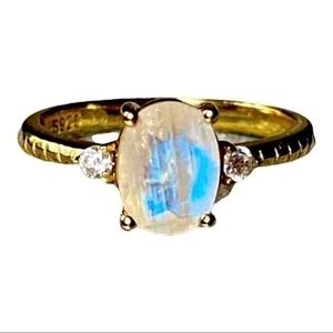 14K gold Rainbow Moonstone Sterling Silver Ring New In Box 3 sizes